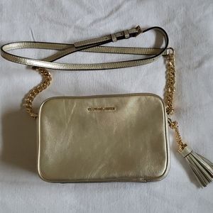 Michael Kors Ginny Pale Gold Leather Crossbody